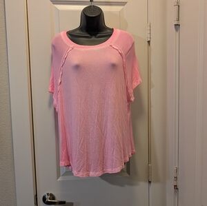 Light Pink Rustic Hem Cut Zenana Tee Blouse